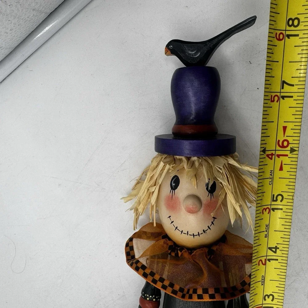 Halloween Scarecrow Crow Zone Figure Hand Painted Wood Articulated Arms Vtg Sign